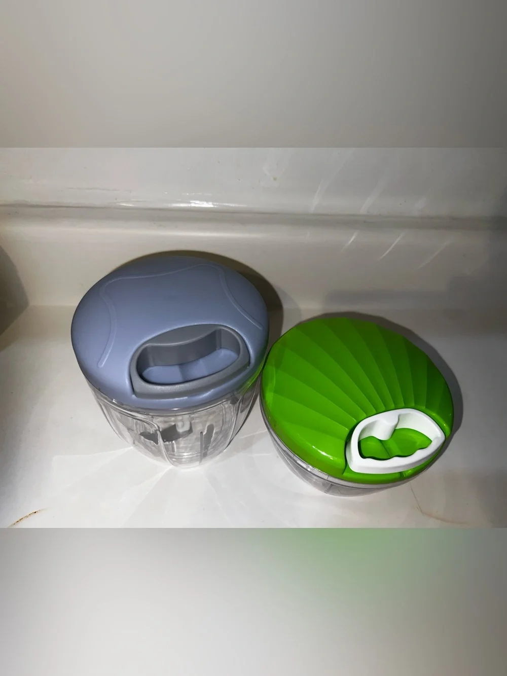 Manual Food Chopper with Green and Gray Lids - Versatile Kitchen Storage